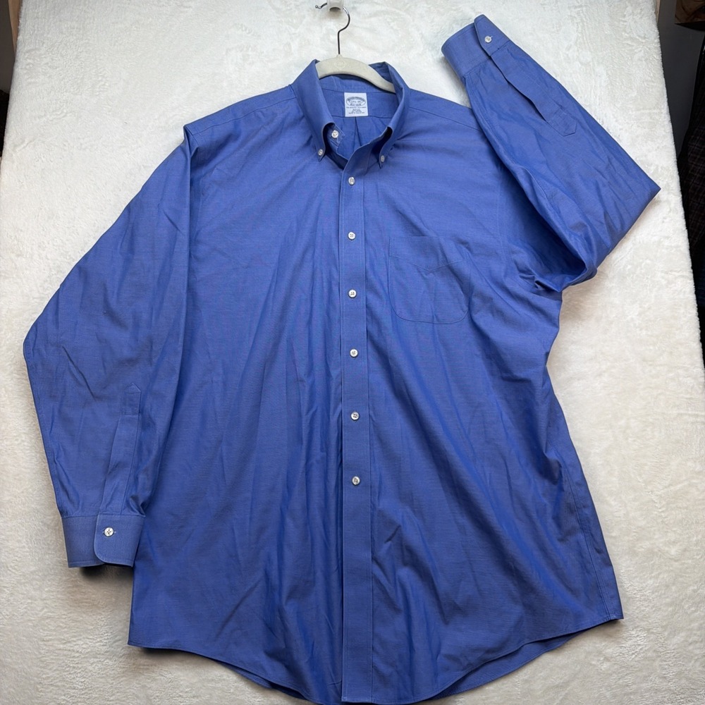 Brooks Brothers Dress Shirt Blue Button Down Slim Fit Non Iron Mens 17.5